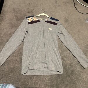 Gray burberry Long Sleeve Shirt with Plaid Accents